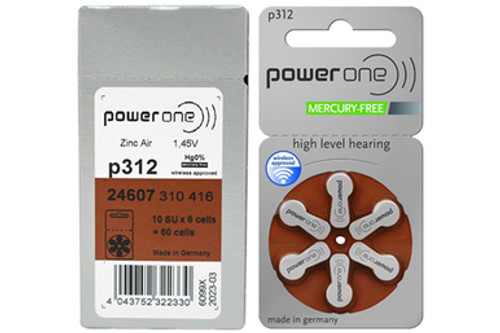 Size P312 PowerOne Hearing Aid Batteries (60 pcs - 1 Box)