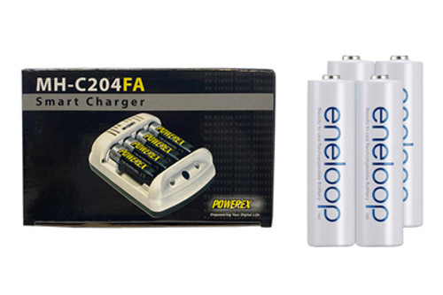 Powerex MH-C204FA AA / AAA Smart Battery Charger & 4 x AA NiMH Panasonic (Sanyo) Eneloop Rechargeable Batteries (2000 mAh)