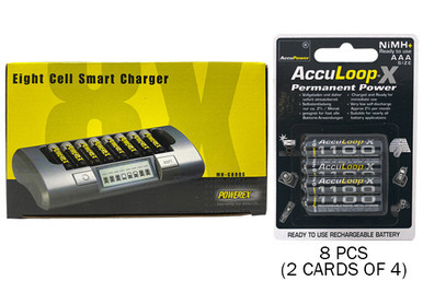 Powerex MH-C800S eight-slot smart charger with eight AAA NiMH batteries
