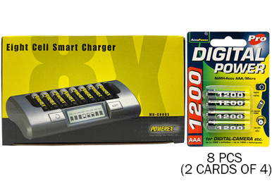 Powerex MH-C800S eight-slot smart charger with eight AAA AccuPower batteries