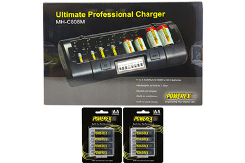 Powerex MH-C808M 8 Bay LCD Charger + 8 AA NiMH Powerex PRO Rechargeable Batteries (2700 mAh) with Battery Case