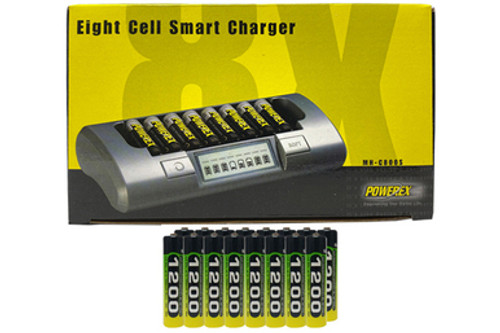 Powerex MH-C800S Eight Slot Smart Charger & 16 AAA NiMH Panasonic (Sanyo) Eneloop Rechargeable Batteries (800 mAh)