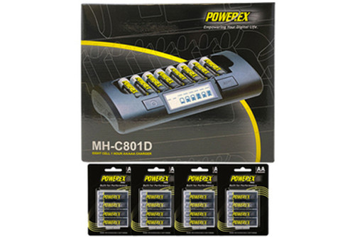 Powerex MH-C801D Eight Slot Smart Charger & 16 AA NiMH Powerex PRO Rechargeable Batteries (2700 mAh) with Battery Case