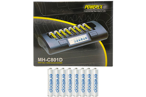 Powerex MH-C801D 8-Cell Charger & 8 AAA NiMH Panasonic (Sanyo) Eneloop Rechargeable Batteries (800 mAh)
