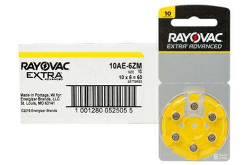 60-Pack Size 10 Rayovac Extra Advanced Hearing Aid Batteries (10 Cards of 6)