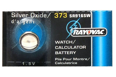 Rayovac 373 / 372 / SR916SW Silver Oxide Button Battery front view