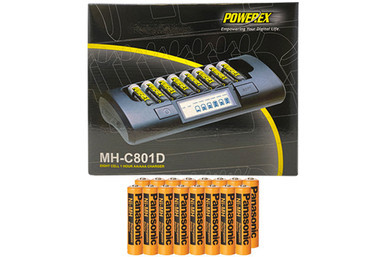 Powerex MH-C801D 8-cell charger with 16 Panasonic AAA batteries