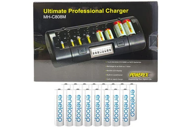 Powerex MH-C808M 8-bay LCD charger with Panasonic Eneloop AA batteries
