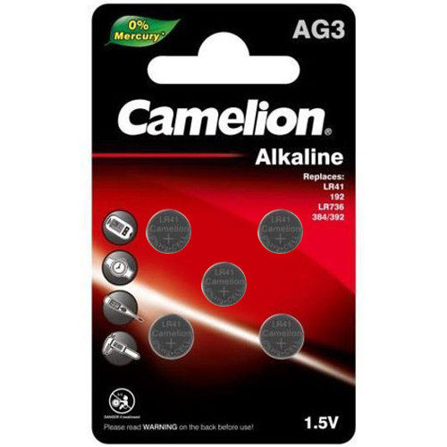 Camelion LR41 / AG3 alkaline button batteries 5 pack on card