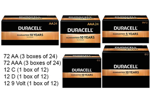 72 AA + 72 AAA + 12 C + 12 D + 12 9 Volt Duracell Coppertop Alkaline Battery Combo