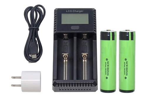 2-Slot Fast Battery Charger + 2 x 3.7 Volt Panasonic 18650 Lithium Ion Button Top Batteries (3400 mAh)