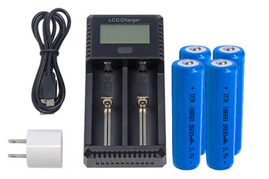 Power Portable 2-slot battery charger with four 18650 Li-ion batteries