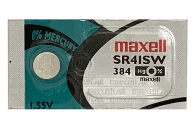 Maxell 384 SR41SW silver oxide button battery, 1.55V, made in Japan