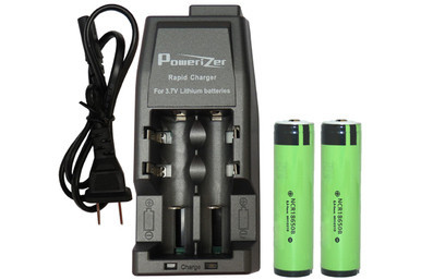Two-slot Li-ion charger with Panasonic 18650 batteries