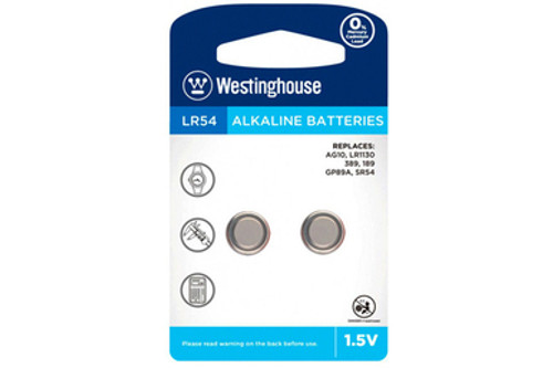LR54 / AG10 Westinghouse Alkaline Button Batteries (2 Pack)