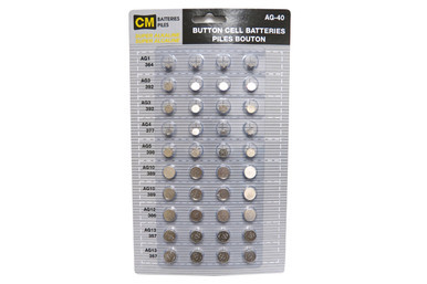 Power Portable 40-pack button battery combo with assorted sizes