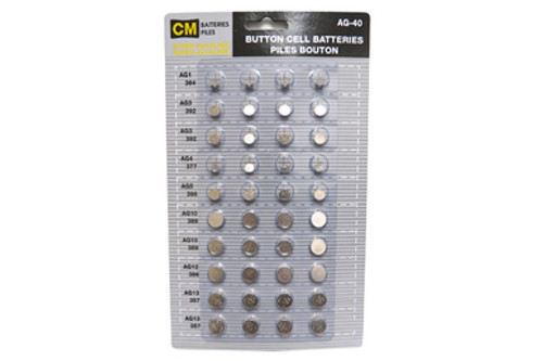40-Pack Button Batteries Combo (AG1, AG3, AG4. AG5, AG10, AG12, AG13)