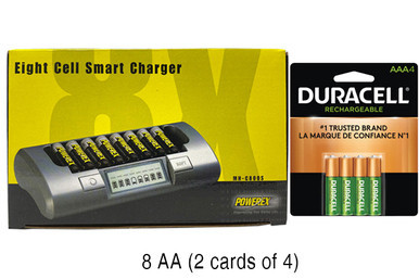 Powerex MH-C800S eight-slot charger with eight Duracell AAA rechargeable batteries