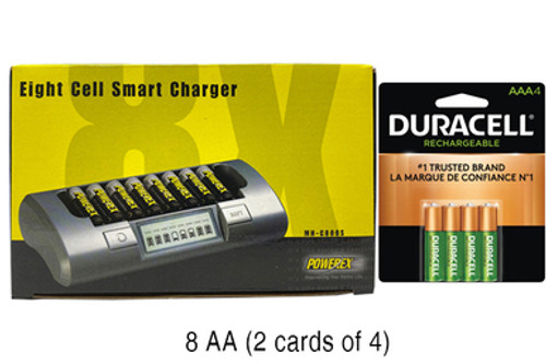 Powerex MH-C800S Eight Slot Smart Charger & 8 AAA Duracell Rechargeable (DX2400) Batteries (900 mAh)