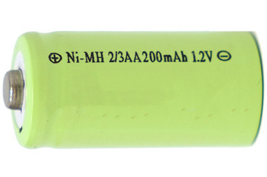 Power Portable 2/3 AA NiMH button top rechargeable battery front view