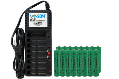 Vanson V-868 8 bay AA and AAA charger with 16 AAA batteries