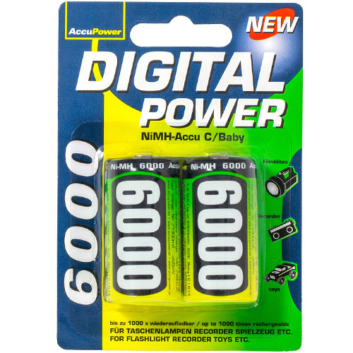 AccuPower C NiMH 6000 mAh rechargeable batteries, 2-card pack
