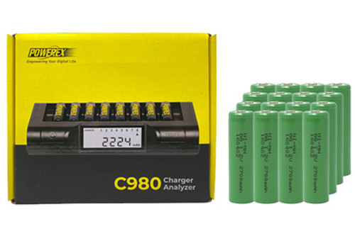 Powerex C980 Smart Charger & 16 AA NiMH Batteries (2700 mAh)