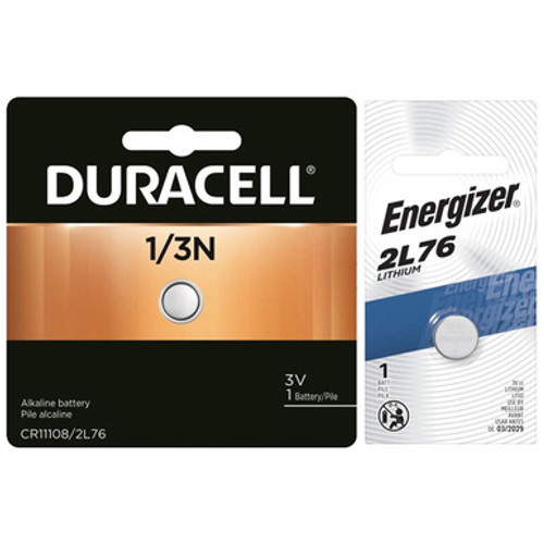 Energizer and Duracell 2L76 CR1/3N 3V lithium batteries, six pack