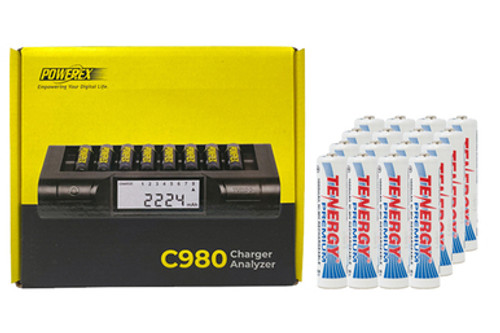 Powerex C980 Smart Charger & 16 AAA Tenergy Premium NiMH Rechargeable Batteries (1000 mAh)
