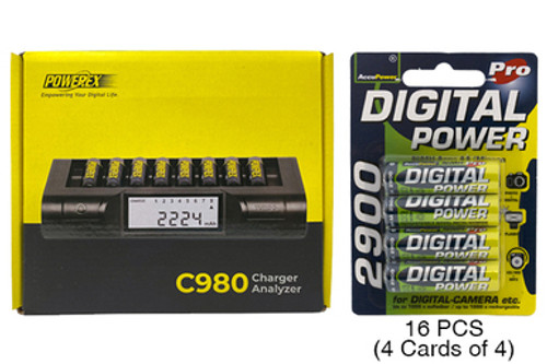 Powerex C980 Smart Charger & 16 AA NiMH AccuPower Rechargeable Batteries (2900 mAh)