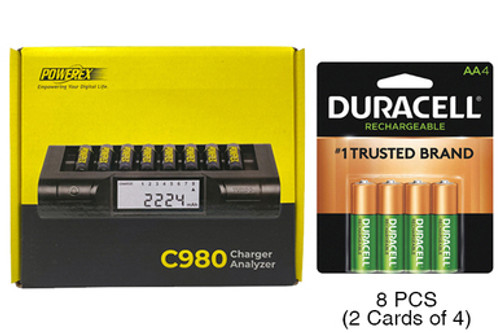 Powerex C980 Smart Charger & 8 AA Duracell Rechargeable (DX1500) Batteries (2500 mAh)