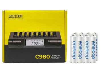 Powerex C980 smart charger with eight AAA Panasonic Eneloop batteries
