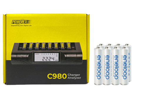 Powerex C980 Smart Charger & 8 AAA NiMH Panasonic Eneloop Battery (800 mAh)