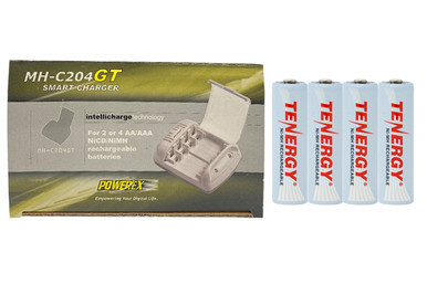 Powerex MH-C204GT smart AA and AAA charger with four Tenergy AA batteries