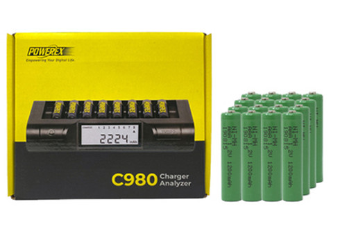 Powerex C980 Smart Charger & 16 AAA NiMH Batteries (1200 mAh)