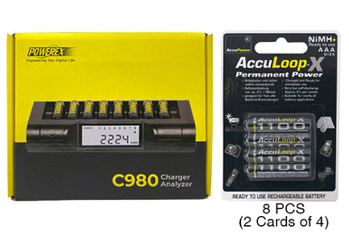 Powerex C980 Smart Charger & 8 AAA AccuPower AccuLoop-X NiMH Batteries (1100 mAh)