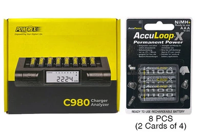 Powerex C980 Smart Charger & 8 AAA AccuPower AccuLoop-X NiMH Batteries (1100 mAh)