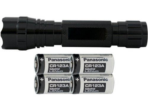 Tactical Cree XM-L2 LED - 900 Lumens Flashlight (S03) + 4 x Panasonic CR123 Batteries
