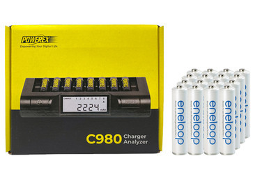 Powerex C980 smart charger with 16 Panasonic Eneloop AAA batteries