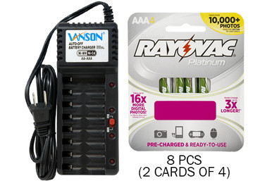 V-868 8 Bay AA & AAA Charger + 8 AAA (750 mAh) Rayovac NiMH Batteries