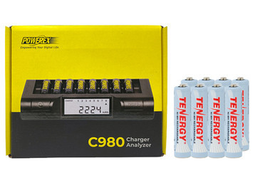 Powerex C980 smart charger with eight Tenergy AAA rechargeable batteries