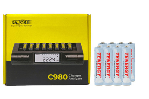 Powerex C980 Smart Charger & 8 AAA Tenergy NiMH Rechargeable Batteries (1000 mAh)