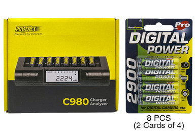 Powerex C980 Smart Charger & 8 AA NiMH AccuPower Rechargeable Batteries (2900 mAh)