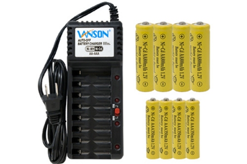 V-868 8 Bay AA & AAA Charger + 4 AA (800 mAh) + 4 AAA (350 mAh) NiCd Batteries