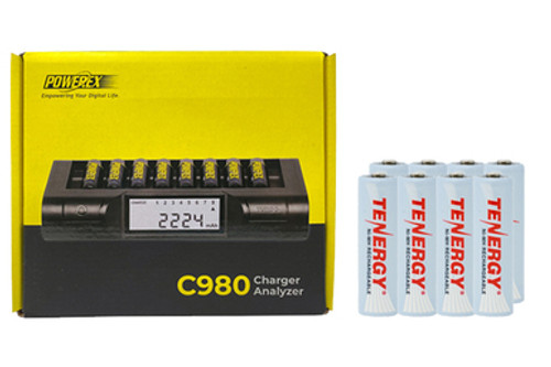 Powerex C980 Smart Charger & 8 AA Tenergy NiMH Rechargeable Batteries (2500 mAh)