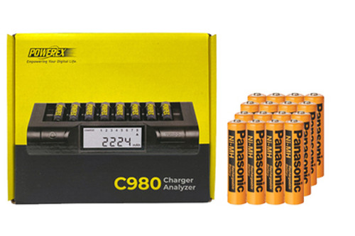 Powerex C980 Smart Charger & 16 AAA Panasonic 700 mAh NiMH Rechargeable Batteries (Low Discharge)