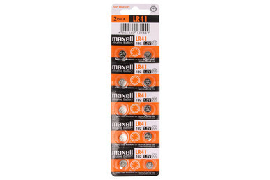 Maxell LR41 AG3 alkaline button batteries 10-pack front view