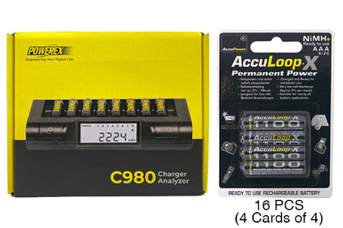 Powerex C980 Smart Charger & 16 AAA AccuPower AccuLoop-X NiMH Batteries (1100 mAh)