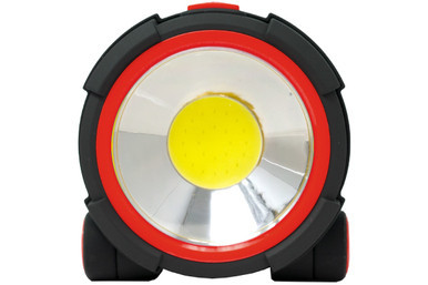 Red foldable COB work light with swivel stand and carry handle