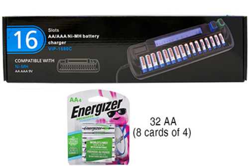 16 Bay AA / AAA LCD Battery Charger + 32 AA  Energizer 2300 mAh NiMH Batteries